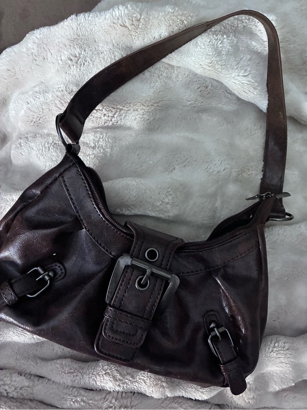 Classic Dark Brown Leather Shoulder Bag - Women